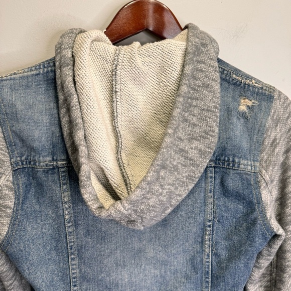 Free People Denim/Knit Hoodie Jacket Distressed Size Small - Picture 9 of 16